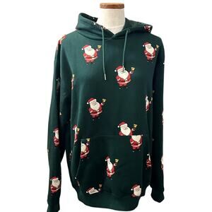 Festive Denim & Flower Ricky Singh Size L Santa Print Hoodie Green Christmas